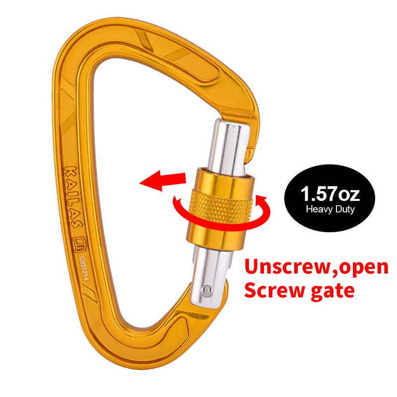 KAILAS Climbing Carabiner Clips, CE Certified 25KN Screw Gate and Heavy Duty Carabiners for Rock Climbing,Rappelling and Mountaineering,D Shaped 3.8 Inch, Large Size Yellow - BeesActive Australia