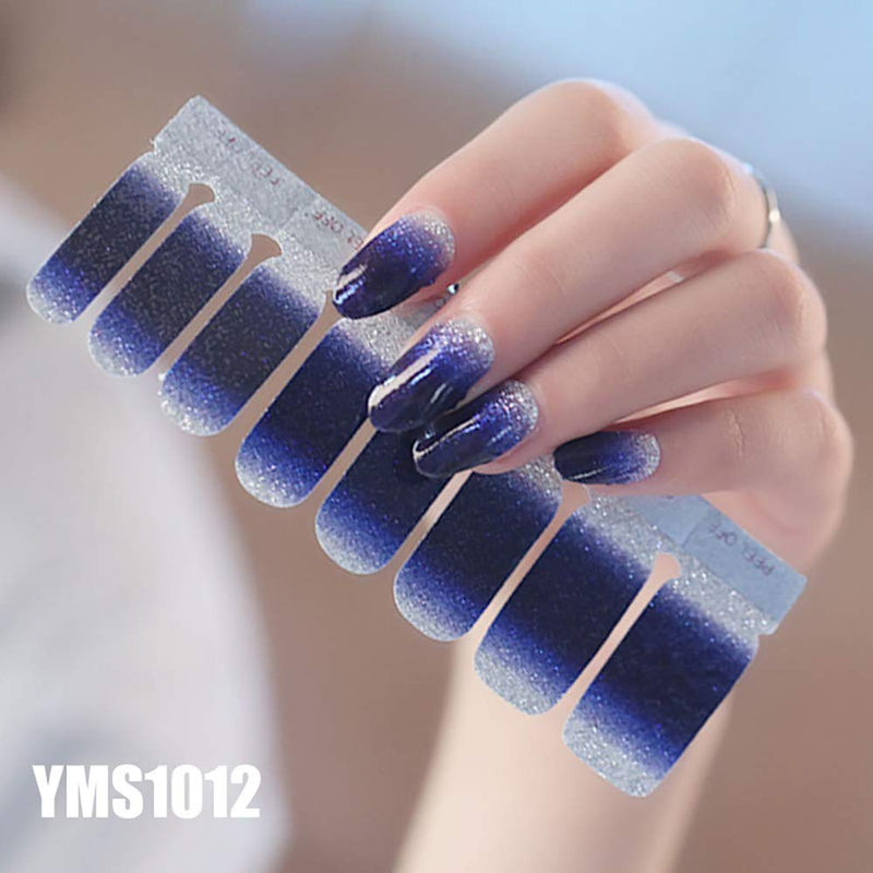 WOKOTO 8 Pieces Shine Nail Polish Sticker Tips With 1Pcs Nail File Gradient Full Wraps Nail Art Adhesive Decals Manicure Sticker Strips Set - BeesActive Australia