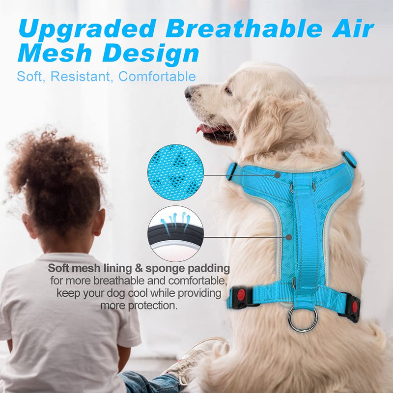 Supet Dog Harness No Pull, Dog Vest Harness with 【Free Dog Leash】, No Choke Dog Harness Adjustable Reflective Heavy Duty Pet Harness with Easy Control Handle for Small Medium Large Dog M (Chest: 25.6-29.5") Blue - BeesActive Australia