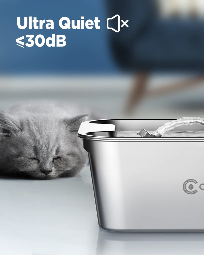 Ciays 61oz/1.8L Cat Water Fountain Stainless Steel Dog Water Bowl Dispenser Automatic Pet Water Fountain with Quiet Pump, Dishwasher Safe Design & Adjustable Water Flow for Cats, Dogs - BeesActive Australia