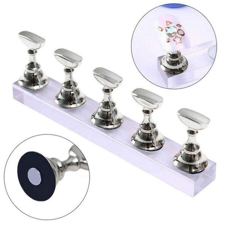 Optokeko Acrylic Nail Display Stand Magnetic Nail Practice Holder, Silver DIY False Nail Tip Practice Stand Fingernail Nail Art Stand - BeesActive Australia