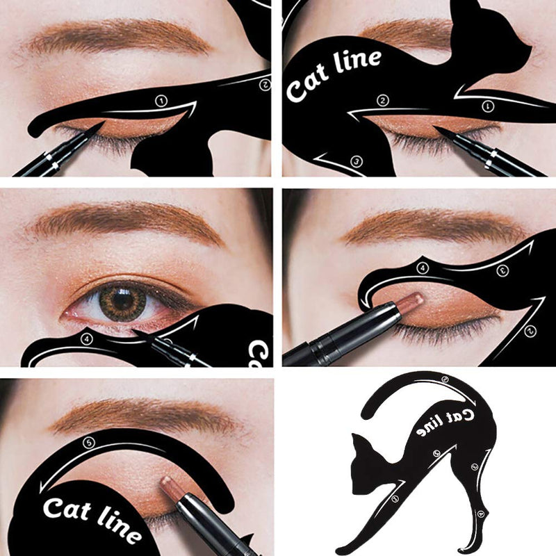 YASUOA 16 Pieces Eyeline Stencil Cat Line Eye Makeup Template Plastic Multifunction Black Eyeshadow Guide Tools, for Women Girls Beginner Beauty - BeesActive Australia