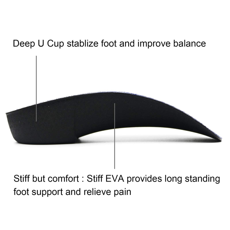 RooRuns Orthotic Insoles, 3/4 High Arch Support Shoe Inserts Insoles for Flat Feet, Plantar Fasciitis, Foot Arch, Feet Fatigue - Heel Cushion for Men, Woman, Medium (6-9.5 UK), Deep Blue Medium (6-9.5 UK) - BeesActive Australia