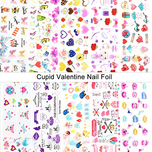 Valentine's Day Nail Art Foil Transfer Stickers，CHANGAR 10 Sheets Valentine Heart Love Nail Foil Adhesive Decals Stickers Sexy Lips Romantic Love Cupid Starry Sky Manicure Transfer Tips Nail Art DIY Decoration Kit - BeesActive Australia