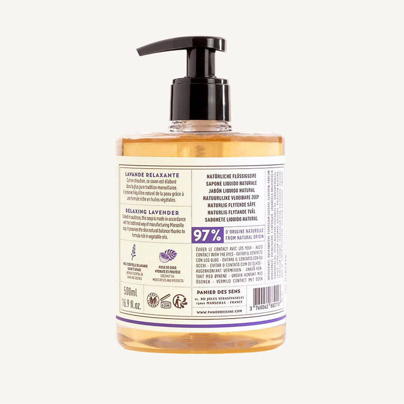 Panier des Sens - Marseille Liquid Hand Soap - Lavender Hand Wash - Moisturizing Soap with Coconut Oil - Bathroom & Kitchen Refillable Soap - 97% Natural Ingredients Made in France - 16.9 Fl.oz - BeesActive Australia