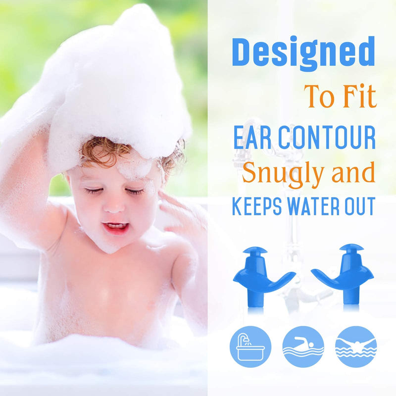 Hearprotek 2 Pairs Swimming Ear Plugs for Kids, Soft Silicone Reusable Water earplugs for Kids Swimming Bathing and Other Water Sports (Blue) - BeesActive Australia