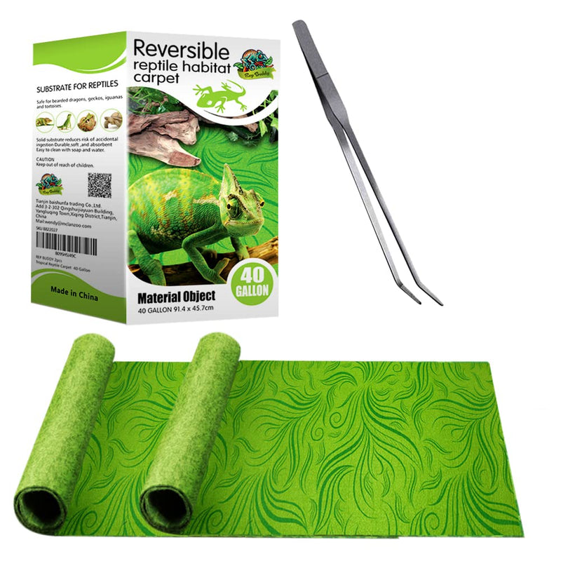 REP BUDDY 2 Pack Reptile Carpet Rainforest Tropical Mat & Reversible Substrate, Terrarium Liner Bedding, for Lizard,Chameleon,Gecko,Snake,Ceratophrys with Tweezers Feeding Tong 40 Gallon(36x18in) - BeesActive Australia