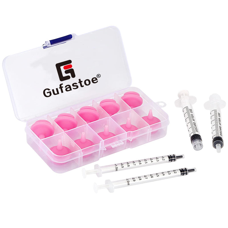 Gufastoe 10pcs Original and Mini Nipples with Syringes for Pets and Wildlifes Pink - BeesActive Australia