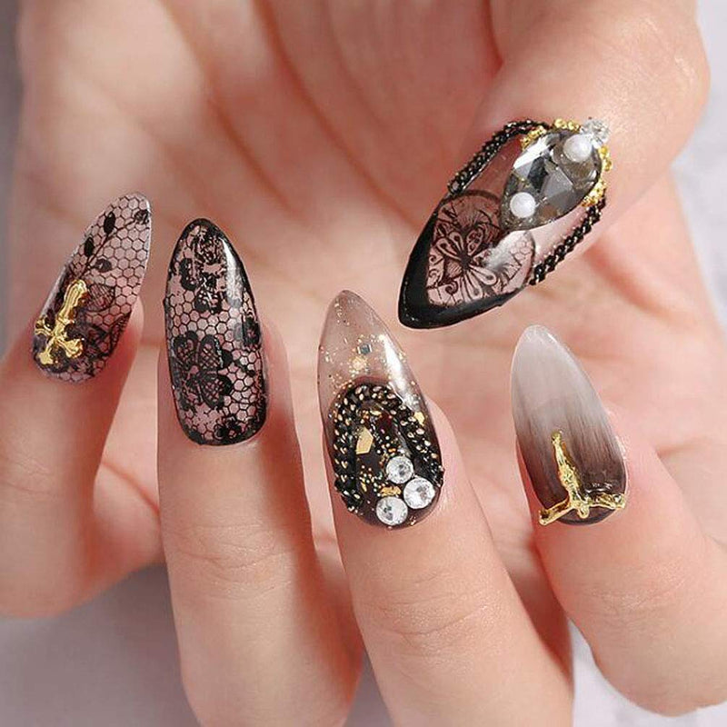 Nail Foil Transfer Butterfly Flower Black Lace Foil for Nails Sticker Holographic Acrylic False Nail Decorations DIY Salon Nail Art Foil Nail Decal for Women Manicure Tips Wraps Glitter Sparkle 6 Set - BeesActive Australia