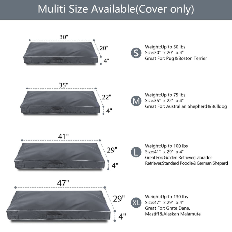 Waterproof Dog Bed Cover Heavy Removable Washable Dog Mattress Replacement Cover for 30 36 42 48 Inch Crate 35" L × 22" W × 4" H Grey - BeesActive Australia
