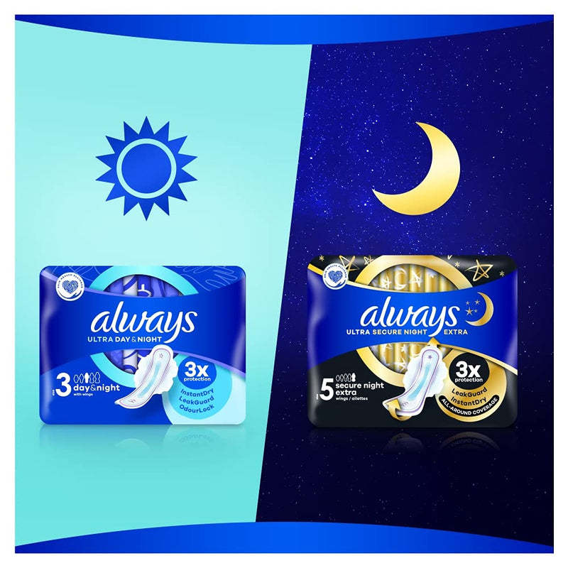 Always - 10x Ultra Day & Night Sanitary Pads Size 3 with Wings - 1 Piece Size 3 (10 Count) - BeesActive Australia
