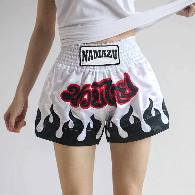 [AUSTRALIA] - NAMAZU Muay Thai Shorts for Men and Women, High Grade MMA Gym Boxing Kickboxing Shorts. 1white S- FIT WAIST 24"-26" 