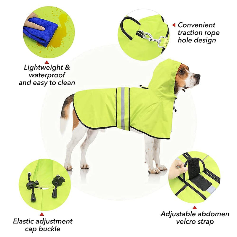 Ezierfy Reflective Dog Raincoat - Adjustable Raincoat for Dogs, Lightweight Hooded Dog Raincoats Poncho Slicker, Waterproof Rain Jacket Coat for Small, Medium, Large Dogs Walking Neon Green X-Large - BeesActive Australia