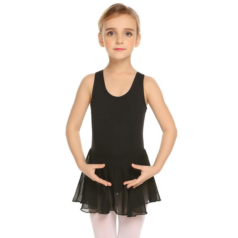 [AUSTRALIA] - Arshiner Kid Girls Hollow Back Ballet Leotard with Skirt Sleeveless Dance Dresses Black 6-7 Years 