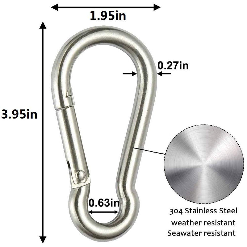 GRANDBUY Large Spring Snap Hook Carabiner, 304 Stainless Steel Snap Hook Heavy Duty Carabiner Clip, Stainless Steel Spring Snap Hook Carabiner Carabiner Outdoor 4 inch,2 Pack - BeesActive Australia
