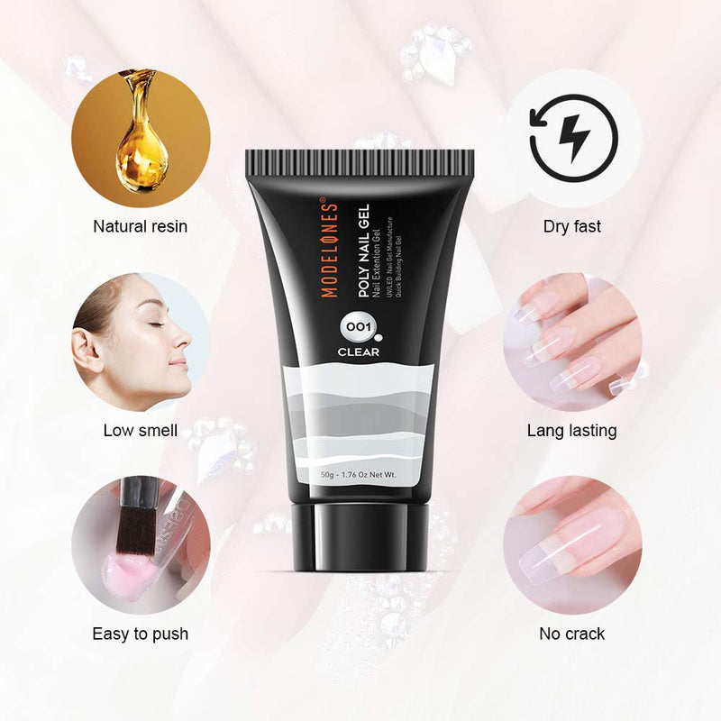Modelones Poly Nail Gel Builder 50ML 1.76oz Clear Color Nail Extension Gel Enhancement Nail Thickening Acrylic Extension Trial Professional Technician Tool - BeesActive Australia
