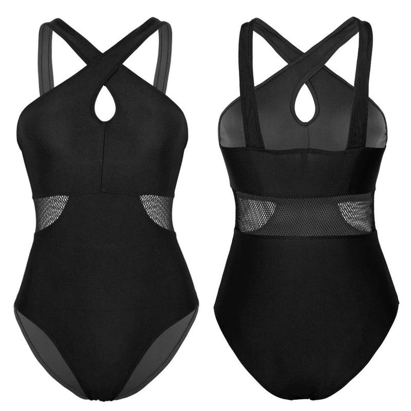 [AUSTRALIA] - iiniim Women's Front Criss Cross Ballet Dance Camisole Leotard Gymnastics Bodysuit Black Small 