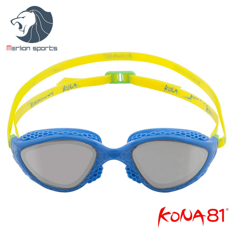 [AUSTRALIA] - KONA81 Barracuda Swim Goggle K945 - Mirror Lenses Honeycomb-Structured Frame/Seals, Triathlon UV Protection No Leaking Easy Adjusting Lightweight for Adults Men Women IE-94510 BLUE 