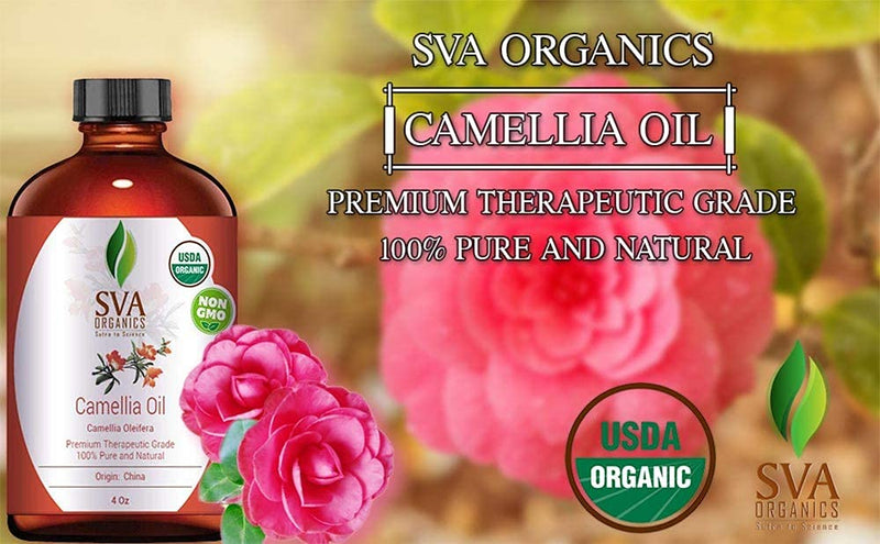 SVA Organics Camellia Oil Organic USDA 4 Oz Pure Natural Cold Pressed Carrier Oil for Skin Care, Hair, Face Cleanser, Shampoo - BeesActive Australia