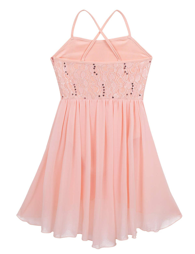 [AUSTRALIA] - zdhoor Kids Girls Sequins Lyrical Ballet Dance Dress High-Low Hem Chiffon Tulle Skirts Ballroom Dancewear Orange_pink 10 