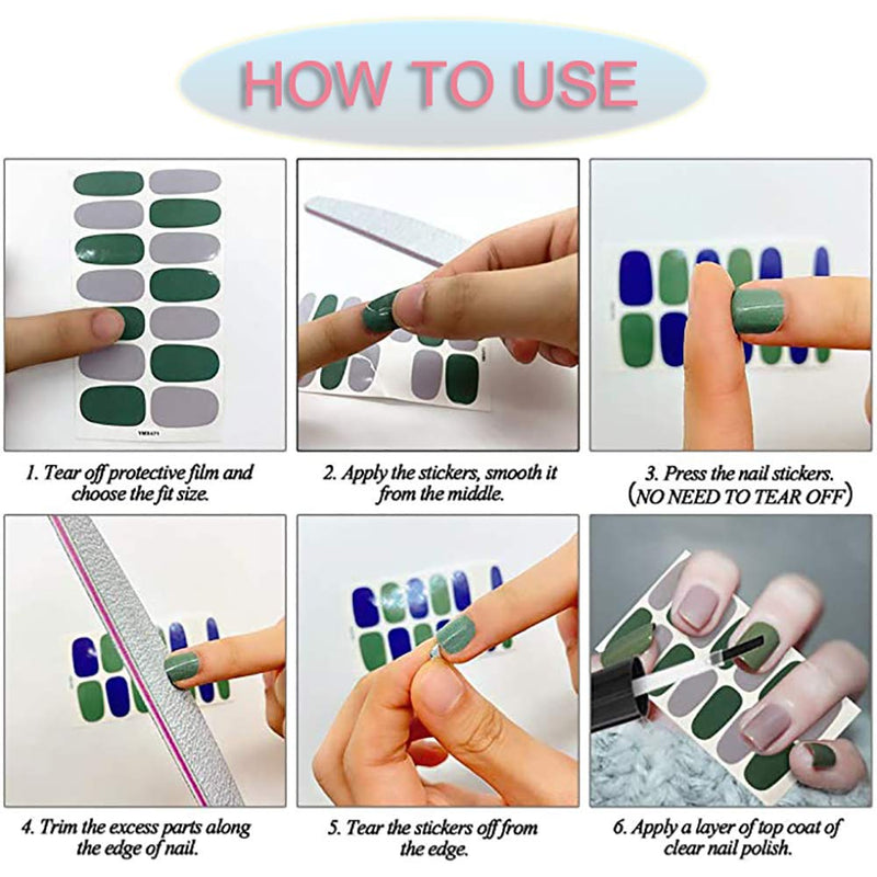 JERCLITY 24 Sheets Gradient Full Wraps Nail Polish Stickers Strips with 1pc Nail File Kit Self-Adhesive Stick On Nail Polish Strips Decals for Women Girls KIT3A - BeesActive Australia
