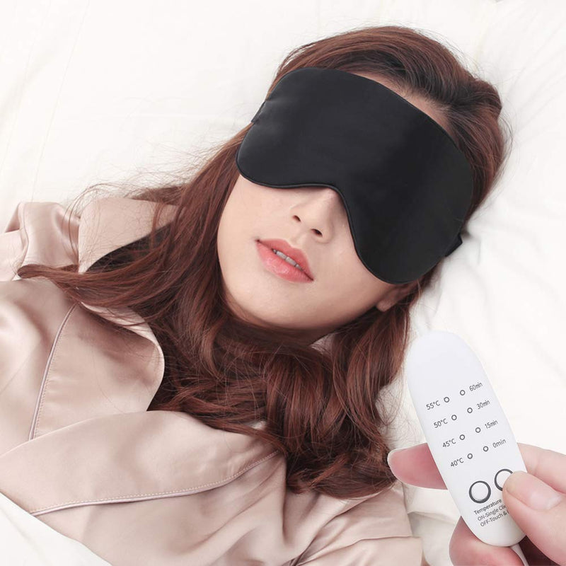 Real Silk Heated Eye Mask, Reusable USB Electric Soft Sleeping Mask with Temperature and Time Control, Comfortable Heating Blindfold for Dry Eyes/Puffy Eyes Relax- Black - BeesActive Australia