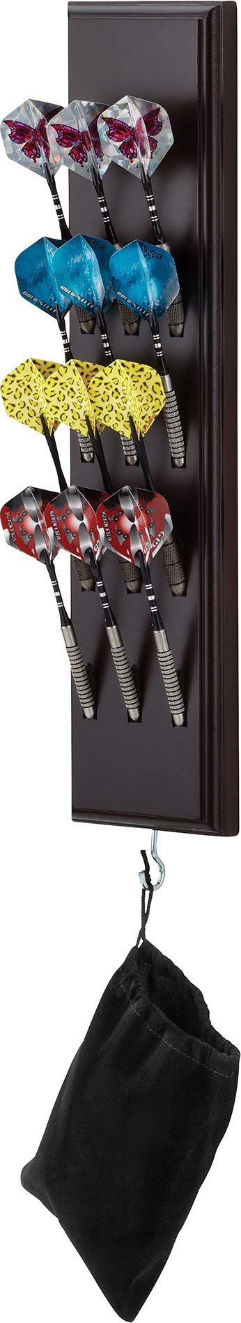 [AUSTRALIA] - Viper Dart Caddy Solid Wood Wall Mounted Dart Holder/Stand with Accessory Storage Bag, Displays 4 Sets of Steel/Soft Tip Darts, Compatible with All Sisal & Electronic Dartboards, Surrounds & Cabinets Mahogany Finish 