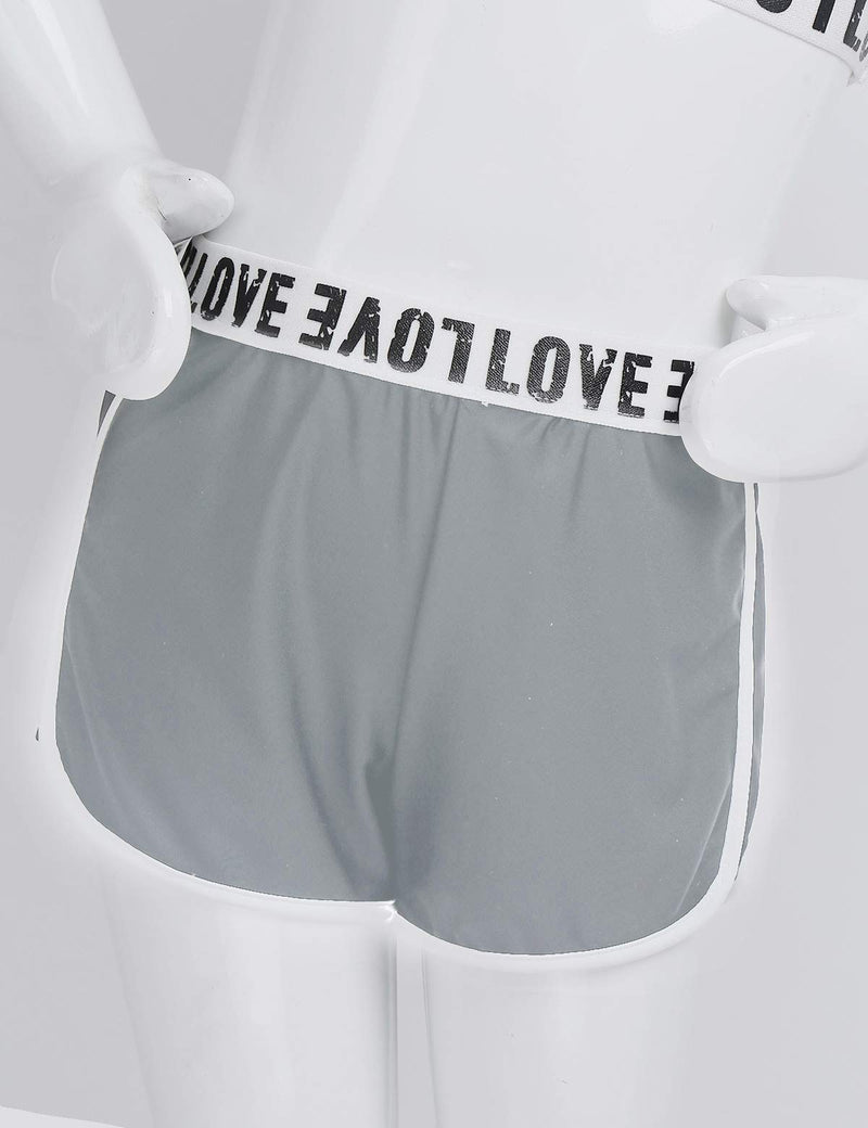 ranrann Girls 2PCS Ballet Dance Outfits Team Uniform Gymnastic Crop Top with Booty Shorts Active Sports Set Grey 12 - BeesActive Australia