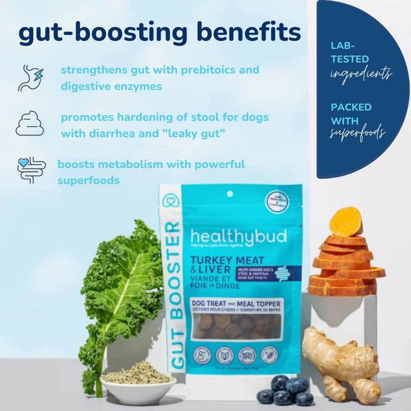 healthybud Turkey Healthy Gut Dog Treats & Food Topper, Sensitive Stomach Dog Treats - Dog Nutritional Supplement & Pet Chews, Probiotics, Prebiotics, Digestive Enzymes, Dog Stool Hardener 4.6 Ounce (Pack of 1) - BeesActive Australia