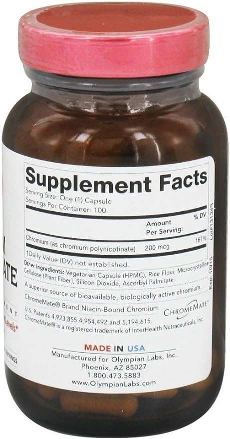 Olympian Labs Chromium Polynicotinate 200 mcg 100 Vegetarian Capsules - BeesActive Australia