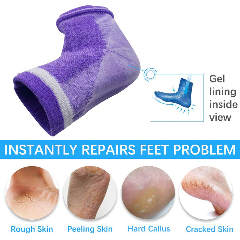 Moisturizing Socks, 3 Pairs-Moisturizing/Gel Heel Socks for Dry Cracked Heels, Open Toe Socks, Ventilate Gel Spa Socks to Heal and Treat Dry, Gel Lining Infused with Vitamins (Blue, Purple, Black) Blue, Purple, Black - BeesActive Australia