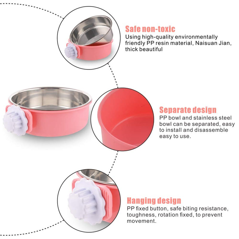 Crate Dog Bowl, Removable Stainless Steel Water Food Feeder Bowls Cage Coop Cup for Cat Puppy Bird Pets Large Pink - BeesActive Australia