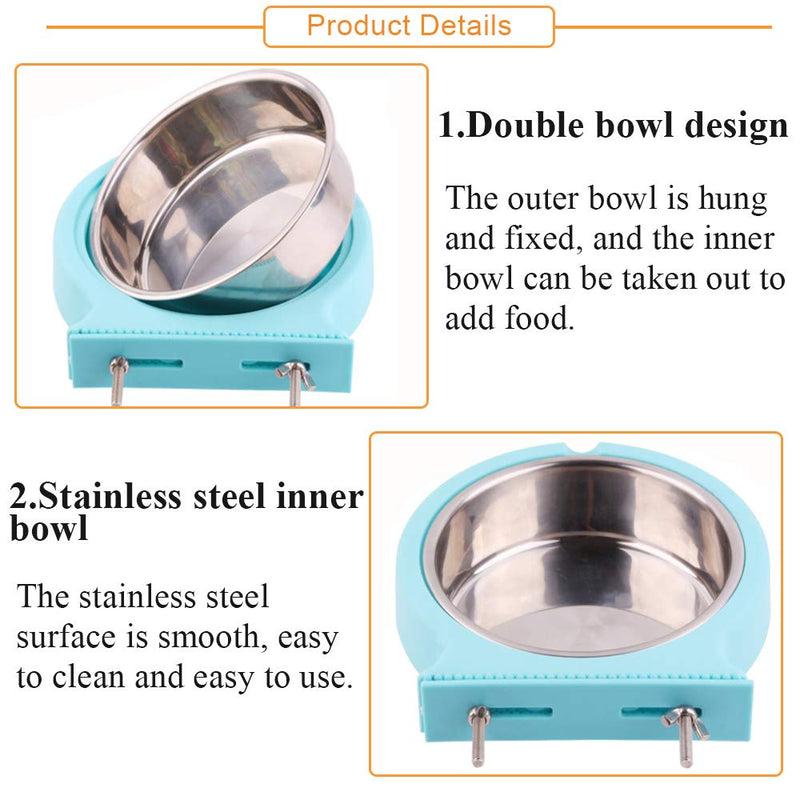 kahson Crate Dog Bowl, Removable Stainless Steel Food & Water Bowls Hanging Pet Cage Coop Cup for Puppy Cat Birds Rabbits(2 Pack) - BeesActive Australia