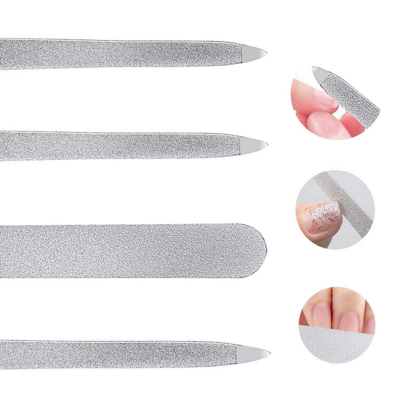 4 Pcs Stainless Steel Diamond Nail File Set, Metal Double Side Nail File Kit Professional Fingernails Toenails File Manicure Nail Tools for Salon Home and Travel Nail Care (5.9Inch) - BeesActive Australia