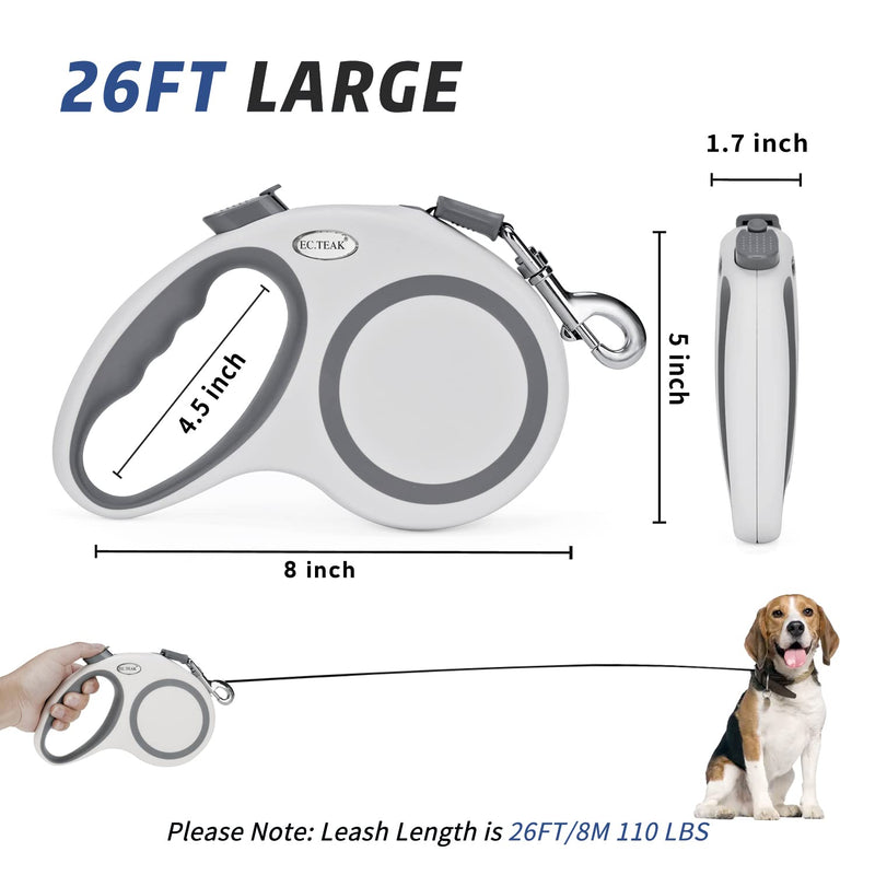 Retractable Dog Leash, EC.TEAK 26 FT Dog Walking Leash for Medium Large Dogs up to 110lbs, One Button Break & Lock , Heavy Duty No Tangle. Large - BeesActive Australia