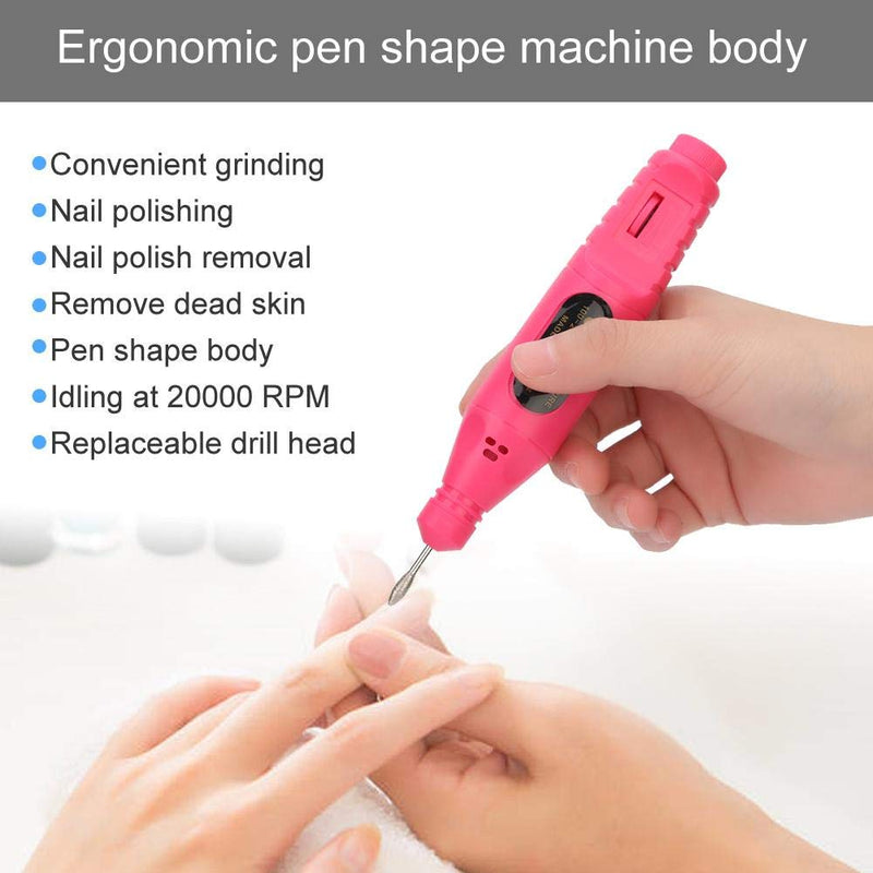 Electric Nail Drill Kit, USB Portable Electric Nail Drill Machine Manicure Manicure Pedicure Polishing Shape for Exfoliating, Grinding, Polishing, Nail Removing, Acrylic Nail Tools(Rose Red) - BeesActive Australia