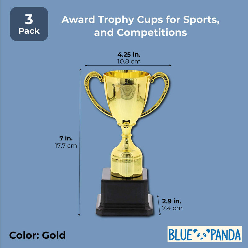 Blue Panda Award Trophy Cups for Sports & Competitions (Gold, 7 in, 3 Pack) - BeesActive Australia