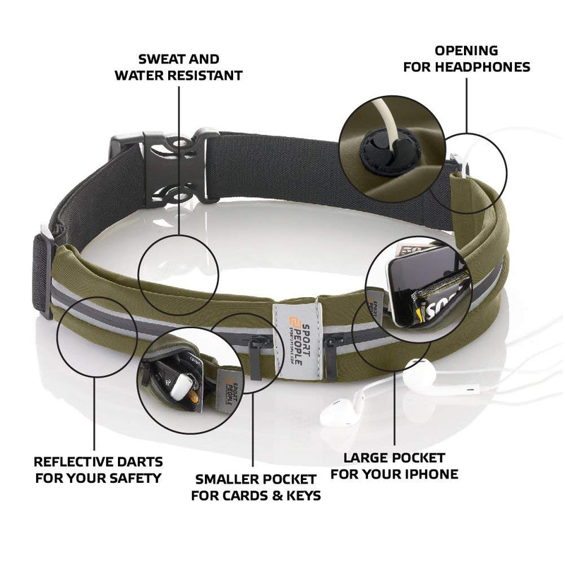 sport2people Running Belt for Men & Women, Phone Holder for Running, Reflective Running Gear, Running Fanny Pack for Women & Men, Cell Phone Holder, Running Waist Packs, Money Belt, Travel belt (Army Green) Army Green - BeesActive Australia