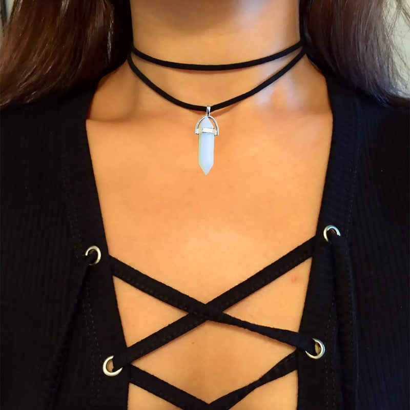 Funyrich Goth Velvet Necklace Black Layered Gemstone Pendant Rope Necklaces Chain for Women and Girls - BeesActive Australia