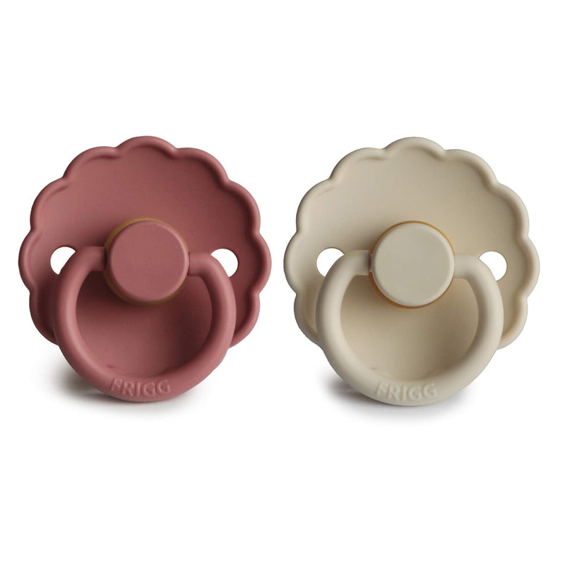 FRIGG Daisy Natural Rubber Baby Pacifier | Made in Denmark | BPA-Free (Powder Blush/Cream, 0-6 Months) 2-Pack - BeesActive Australia