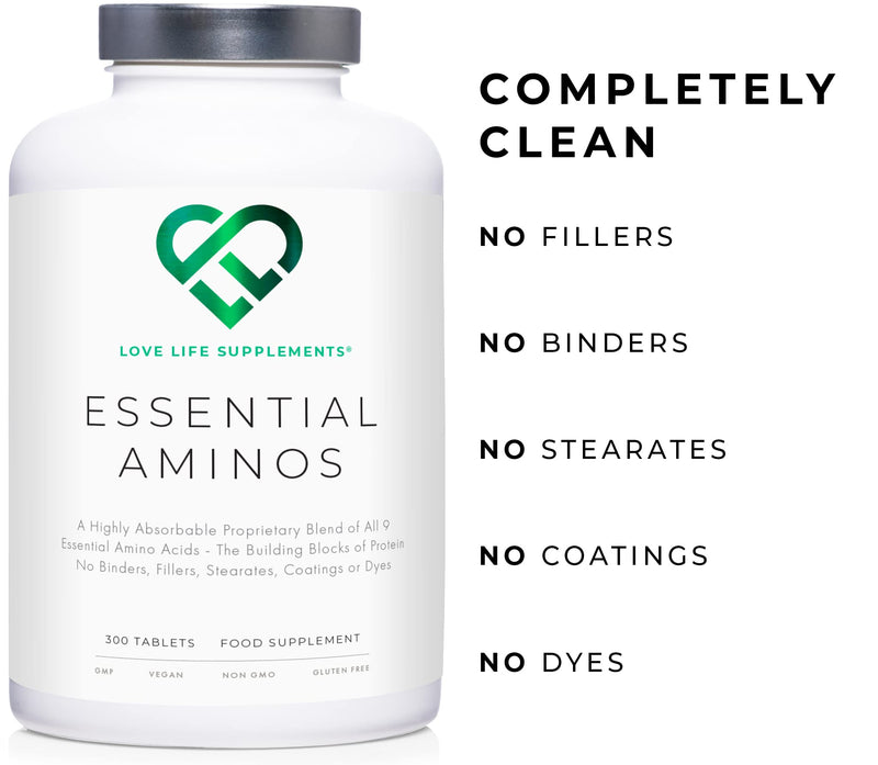 Essential Amino Acids by LLS - All 9 EAA Amino Acids with All 3 BCAA's Plus 6 More EAA's Necessary to Build and Repair Muscle | Perfect Pre Workout | 300 Tablets / 60 Servings | 5-10g per Serving | Made in UK Under GMP License | New Formula - Increased... - BeesActive Australia