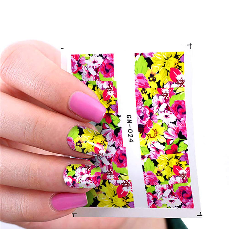 DANNEASY 48 Sheets Floral Nail Water Transfer Decals Full Wraps Nail Stickers Design Manicure Kit for Women with 1Pc Nail File + Wood Cuticle Stick kit 1 - BeesActive Australia