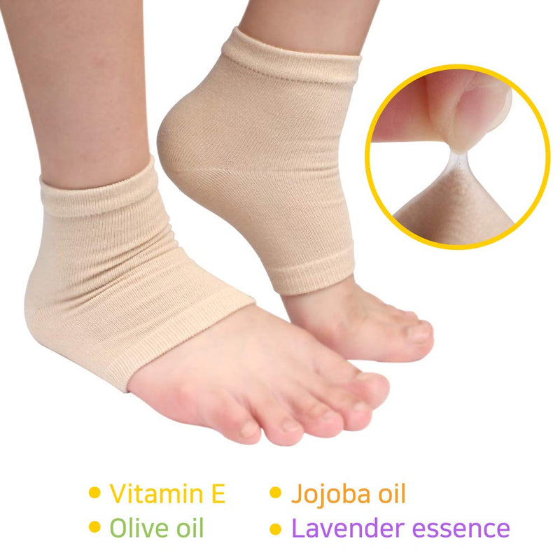 Spa Socks - Gel Heel Sleeves for Dry Cracked Feet – Silicone Moisturizing Socks (1 Pair, Open Toe Style - Nude) 1 Pair - BeesActive Australia