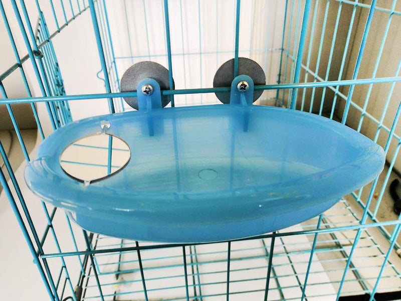 Hypeety Bird Bath with Mirror Portable Bird Bath Bird Bathroom for Pet Parrots Bathing Tub Bath Box Bird Shower Bathtub Accessories Blue-Bird Bathtub with Mirror - BeesActive Australia