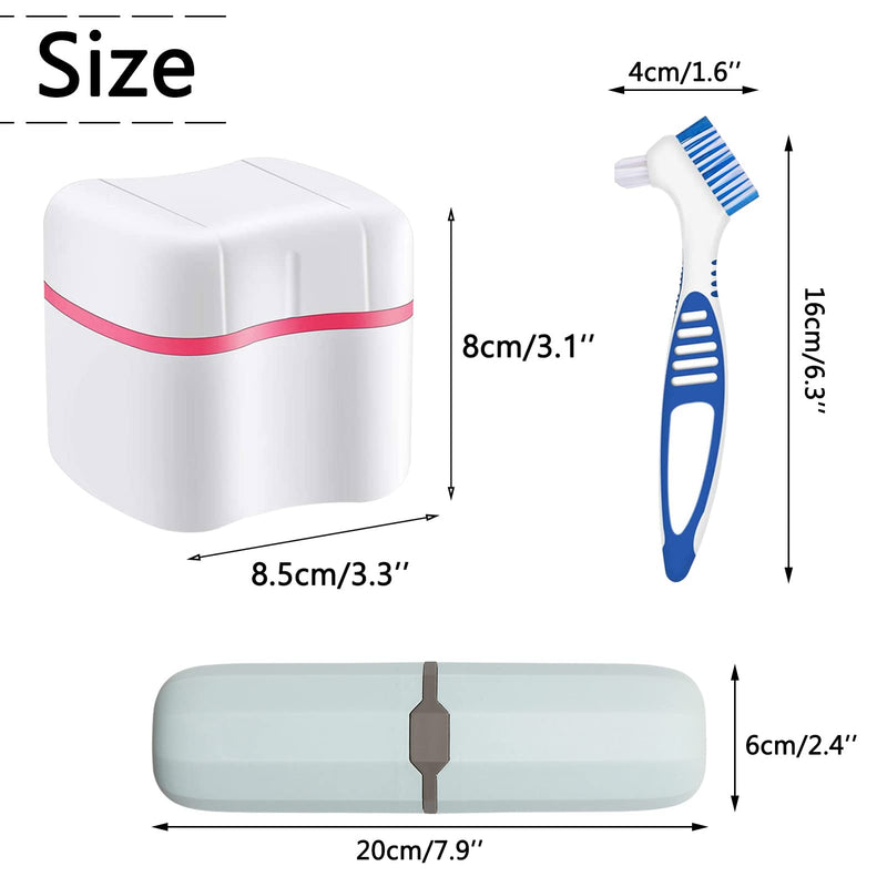 Hioph Denture Bath Box, Denture Brush Cleaner Cup with Rinsing Basket, Denture Retainer Mouth Guard Care Kit, Denture Bath Container Toothbrush Case for Travel Soaking and Cleaning Pink - BeesActive Australia
