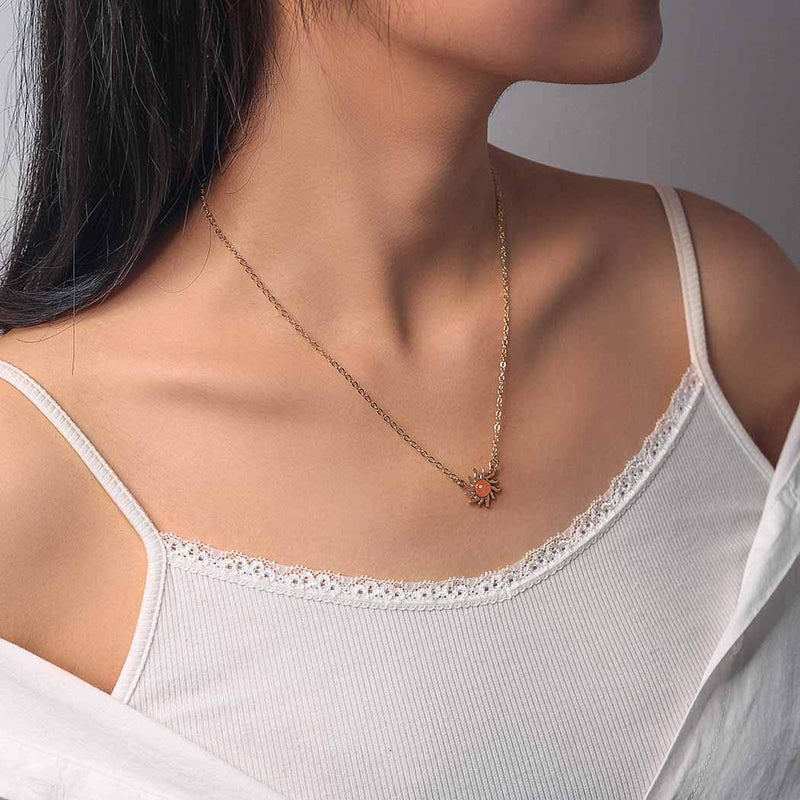 Chicque Dainty Sun Necklace Gold Long Chain Necklace Red Opal Necklaces Sunflowers Pendant Necklace Jewelry for Women and Girls - BeesActive Australia