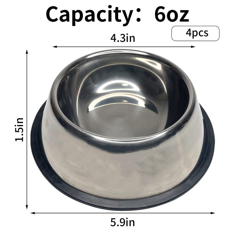 Fhiny 4Pcs Stainless Steel Dog Cat Bowl with Rubber Base Pet Food and Water Feeder Bowls Stackable Non-Slip Dish Plate for Small Medium Animals Puppy Kitten Rabbit 6oz-4PCS/No Paw Prints - BeesActive Australia