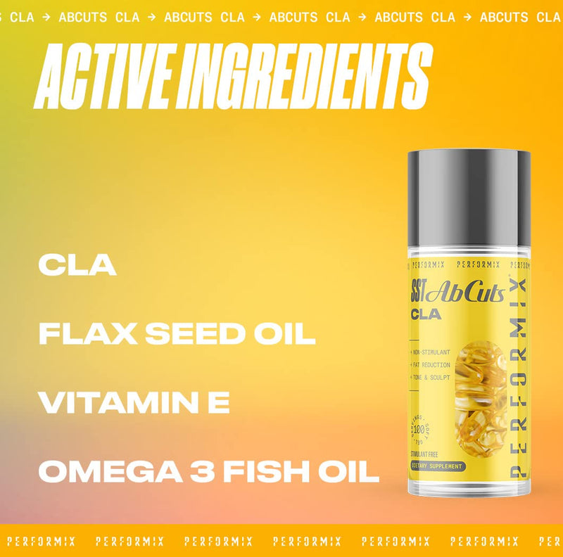 PERFORMIX SST Ab Cuts CLA - 80 Soft Gels - for Men and Women, Non-Stimulant - Contains CLA, Omega 3, Flaxseed Oil and Vitamin E - Easy-to-Swallow - BeesActive Australia