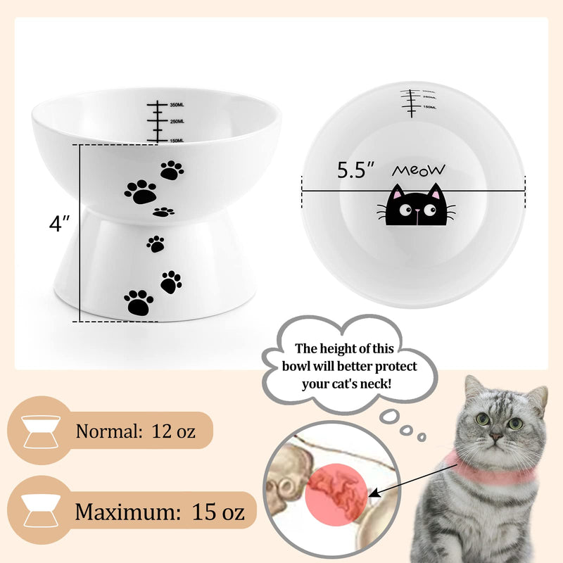 Yedio Porcelain Raised Cat Bowls, Cat Food Bowl with Anti Slip Band, Stress Free, Elevated Porcelain Pet Bowl Protect Pet's Spine, Backflow Prevention, Dishwasher Safe, White 15 oz - BeesActive Australia