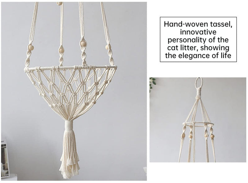 SSDH Hand Knitted Pet Hammock Cat Cage Swing Hanging Bed Pet Tassel Design Cat Nest Interior Elegant Tapestry Decoration Pet Cat House Personality Home Hammock B - BeesActive Australia